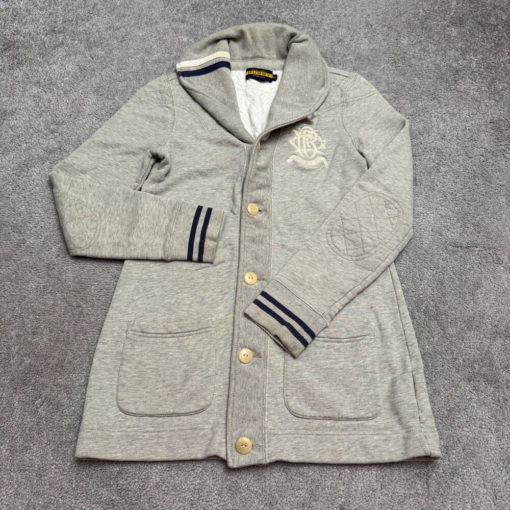 Ralph Lauren Rugby Shawl Collar Cardigan Jacket Womens XS Gray Quilted Elbow Fit